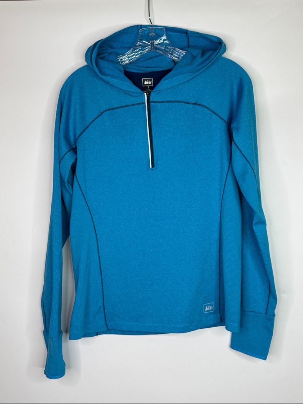 REI Blue Hooded 1/4 Zip Sweatshirt Size Medium